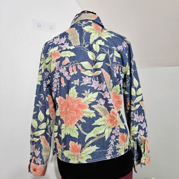 Floral Print Button Front Cotton Shacket Lightweight Jacket by Sag Harbor Small - Picture 4 of 14